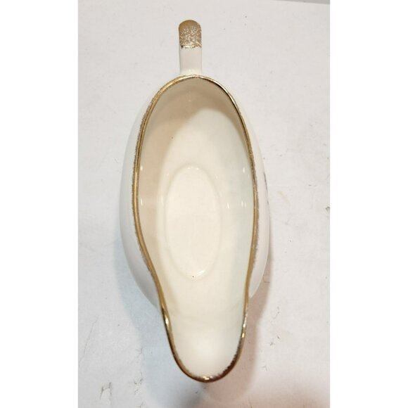 Vtg Royal Tudor Linda Pattern 22 KT Gold Trim Gravy Boat Floral Yellow and White - Picture 10 of 14
